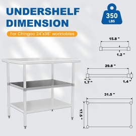 Chingoo Stainless Steel Undershelf for 24x36 Inch Commercial Work Prep Table - Bottom Shelf Add-On Extra Storage for NSF Kitchen Restaurant, Café, Bakery