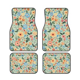 Huzdzhy Artistic Fabric Car Floor Mats-Wildflower,Non-Slip Rubber Backing,Front (26.8x17.3in) & Rear (13x17.3in) Set - Water Absorbing, Durable Automotive Floor Liners with Stylish Patterns
