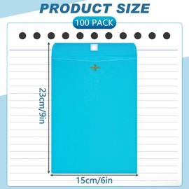 Geyee 100 Pcs Clasp Manilla Envelopes Gummed Colored Envelopes for Storing or Mailing for Home Office Business Supplies(Blue,6 x 9 Inch)