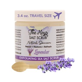 The Keys Salt Scrub - Lavender Sea Salt Scrub - Exfoliating Body Scrub with Wooden Spoon - Moisturizing Exfoliator for Face, Hands, Foot, Bath, Manicure & Pedicure, and Bikini Area Skin Care (3.4 oz.)