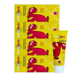 Betadent Set of 4 Toothpastes for Children from 3 to 6 Years. Raspberry Flavour. Anti-plaque and caries effect. Uniform dosage of fluorine salt at a concentration of 430 ppm F. 4 x 75 ml