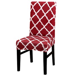 Lalluxy Stretchy Parson Chair Slipcovers for Dining Room Chair seat Covers Chair Protectors for Party Pet Protection Universal Fit Soft Polyester (Set of 4, Quatrefoil Red)