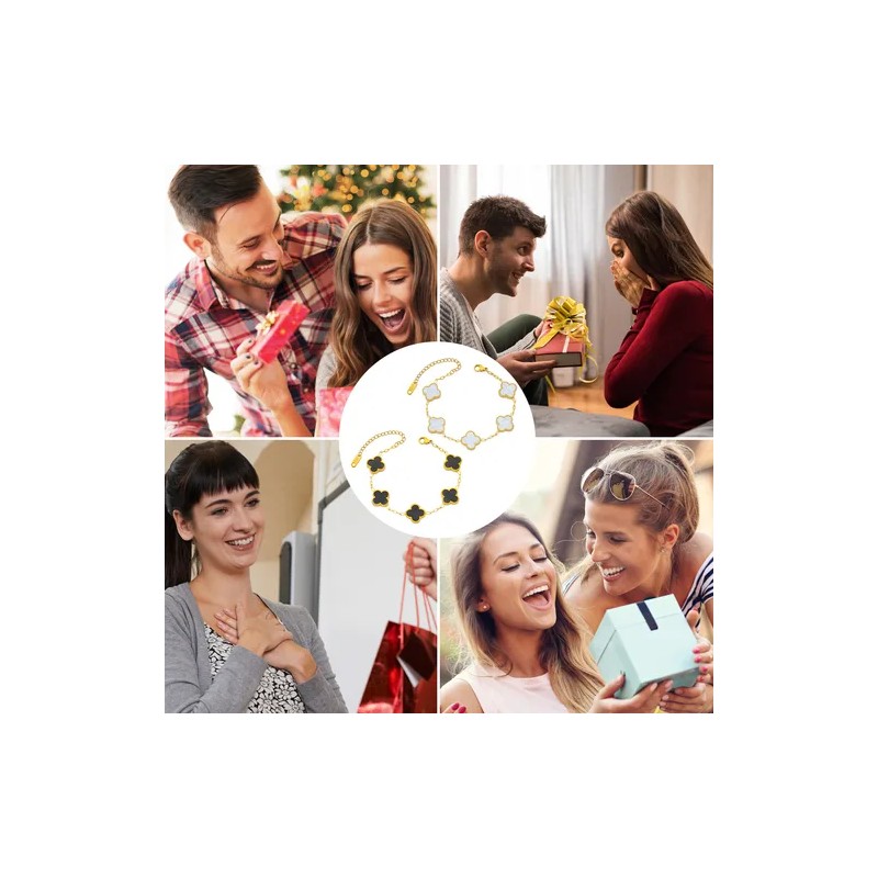 2 Pulsera Trébol Cuatro Acero Inoxidable Novia Mujer Color Negro/blanco