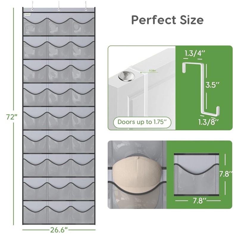 Unjumbly Baseball Hat Rack, 27 Pocket Over-The-Door Hat Organizer with