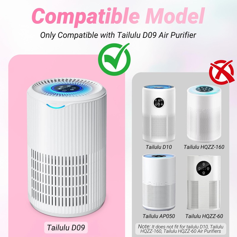 2 Packs D09 Replacement Filter Compatible with Tailulu D09 Air