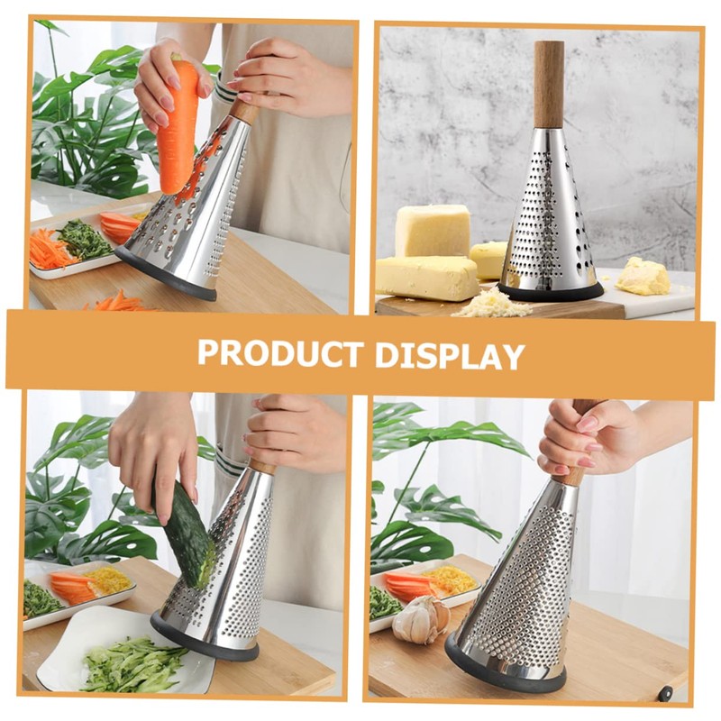 Ciieeo Stainless Steel Cheese Grater with Wooden Handle - Three-Sided