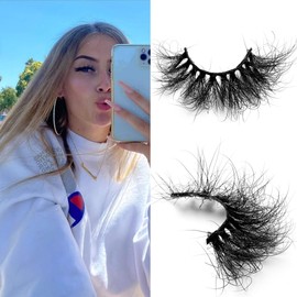 25mm Mink Lashes Fluffy Eyelashes viEYEve Siberian Real Mink Eyelashes Dramatic False Lashes Full Volume Lashes Thick Crossed Lashes Messy Bomb Eyelashes Cat Eye Lashes 1 Pair