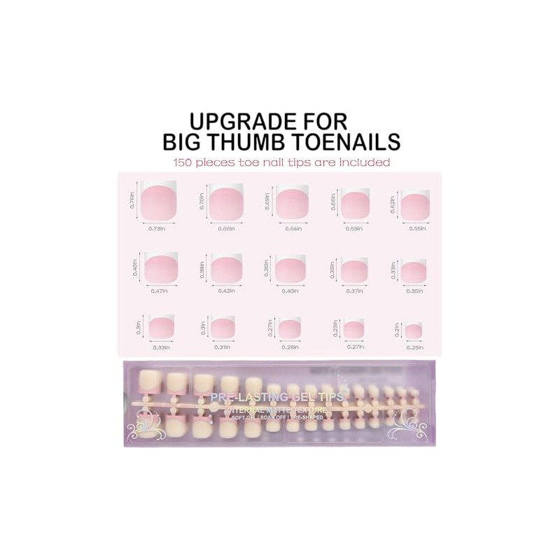 OPkssnails Uñas postizas cortas para pies, 150 unidades, tonos de