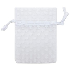 TheDisplayGuys 100-Pack 3x4 Sheer Organza Gift Bags with Drawstring (Small) - Polka Dot (White/White) - for Wedding Party Favors, Jewelry, Candy, Treats Mesh Pouch