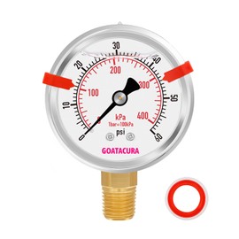 GOATACURA 0-60psi Glycerin Filled Pressure Gauge, 2-1/2" Dial Size, Stainless Steel Case, 1/4" NPT Lower Mount, for Measuring Water Pressure, Oil Pressure, Air Pressure, Pool Filter etc