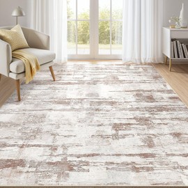 Abstract Living Room Rug 5x7 - Modern Washable Soft Thin Area Rug for Living Room Bedroom Under Dining Table - Neutral Indoor Floor Rug Carpets for Home Office Playroom Nursery - Light Brown