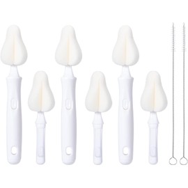 24Pcs Sponge Bottle Nipple Brushes Set Including 6 Interchangeable Nipple Brush Handles 12 Pcs Bottle Sponge Brush Heads and 6 Long Straw Brushes for Baby Bottles (Green and White)