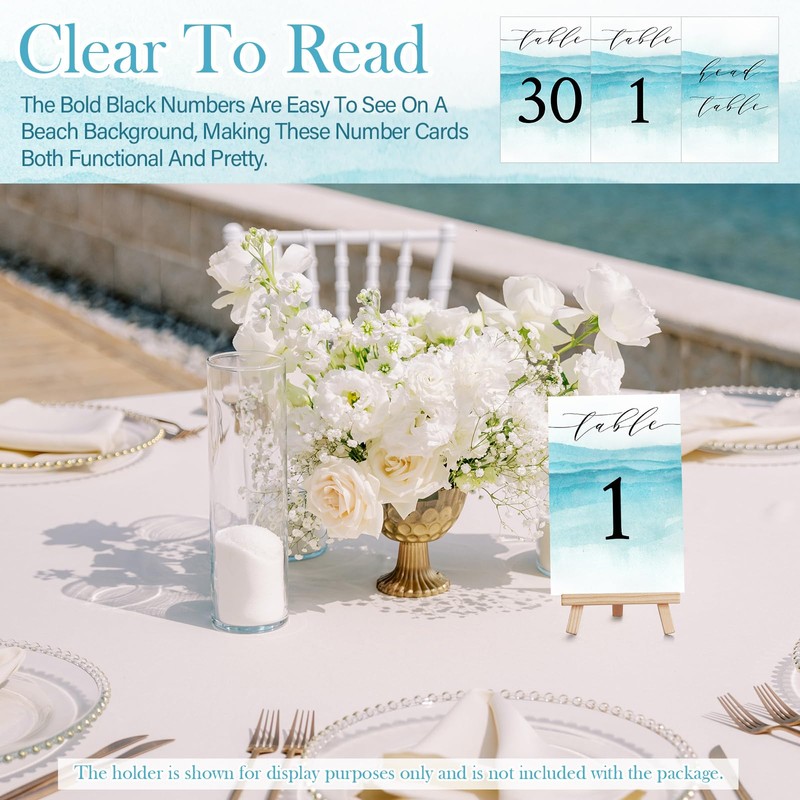 Clabby 31 Pcs Wedding Table Numbers 1-30 Blue Beach Double
