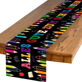 Table Runner for First Day of School, Table Decoration, First Day of School, Decorative Table Runner, School Start Party Decoration, Girls, Boys, 180 x 35 cm (Black)