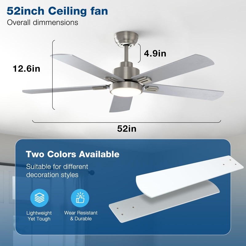 warmiplanet 52 Inch Indoor Ceiling Fans with Lights and Remote