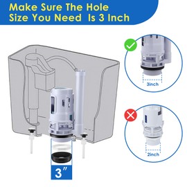 Saillong 1 Pack 3 Inch Universal Toilet Tank Replacement Kit, Include Dual Flush Valve with Push Button, Toilet Fill Valve, Bowl Gasket and Plastic Bolts, Tank Parts Replacement for 2-Piece