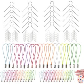 DALAETUS 200 Pcs Easter Eggs Hangers Set, 100 Metal Hanging Ornaments with 100 Colourful Cord, Decorative Egg Hangers for Home Decoration Outdoor Indoor DIY Kids