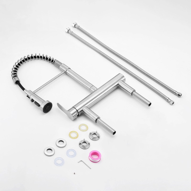 FLWUEUE 8“ Center Bridge Faucet, Deck Mount Pre Rinse Faucet,