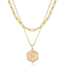 WARMDAY Gold Layered Initial Necklaces for Women, 14K Gold Plated Initial Letter Pendant Necklace Trendy Retro Choker Capital Letter Name Necklace Jewelry for Women Girls Birthday Gifts