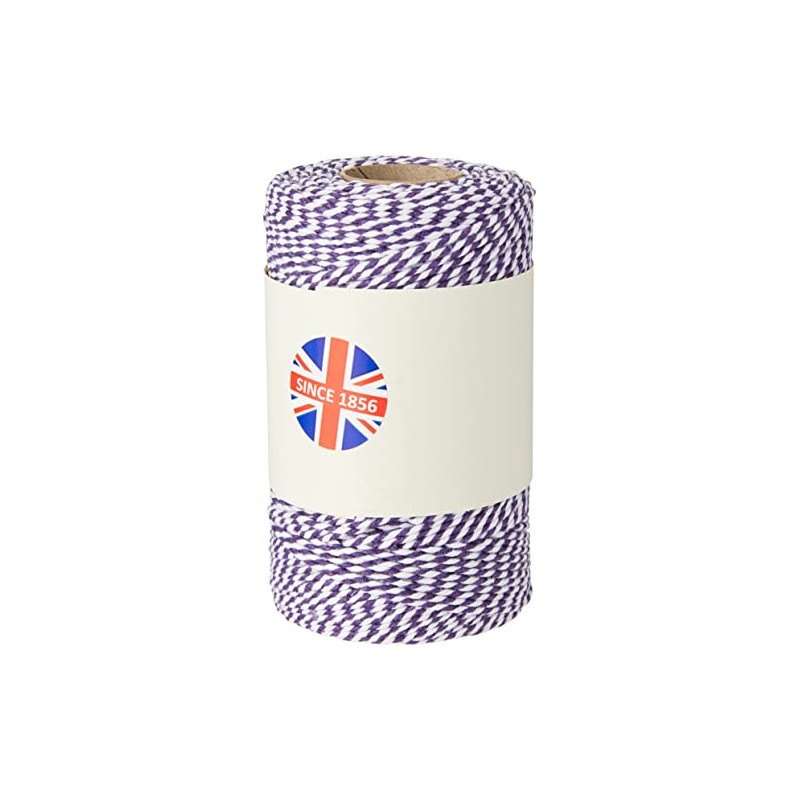 Quality Baker's Twine 100m -Violet/White Stripe 100% Cotton