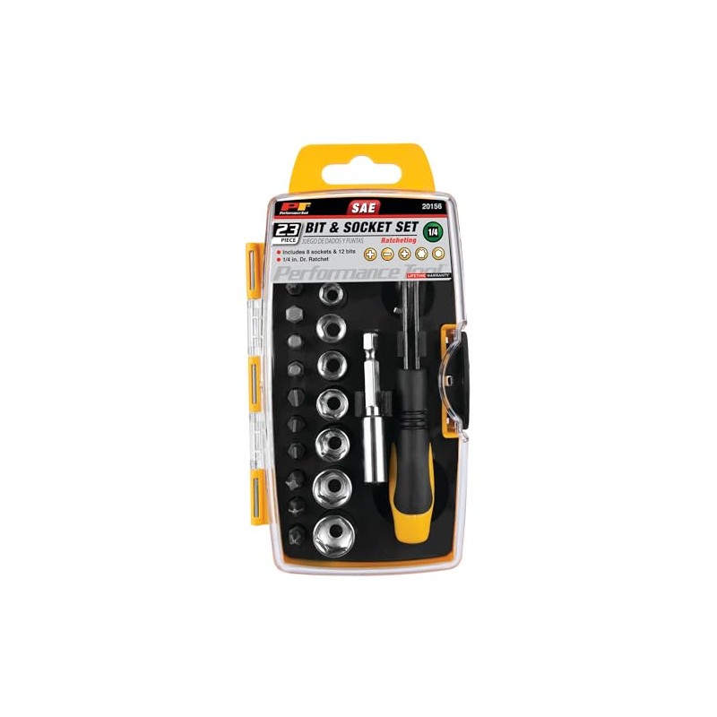 Performance Tool 20156 23-Piece Ratcheting Bit and Socket Set With