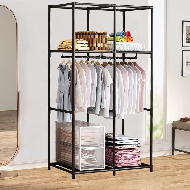 SORCEDAS Portable Wardrobe Closet Storage Organizer Metal Hanging Rack Non-Woven