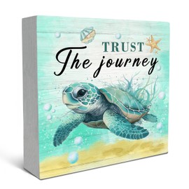 SRADMO Sea Turtle Decor, Trust the Journey Sea Turtles Beach Wood Box Sign Desk Decors, Beachs Room Decoration, Turtle Beach Theme Wooden Block Box Sign Decoration for Home Shelf Table Decors