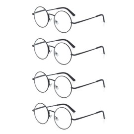 EYE ZOOM 4 Pack Metal Frame Round Reading Glasses with Spring Hinge (Black, +2.75 Strength)