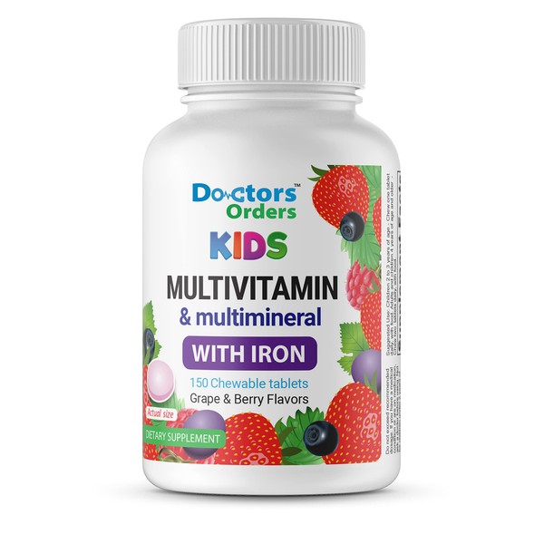 Doctors Orders Multivitamin & Multimineral with Iron Chewables for Kids – Vegetarian – Gluten Free Vegetarian – Great Tasting - Natural Flavored Pectin Chews with Vitamins A, B, C, D & E – 150 Count