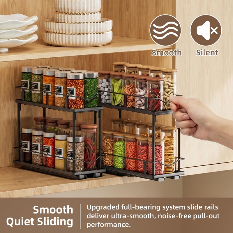 Bunoxea Pull Out Spice Rack 2 Pack,Slide Out Cabinet Spice