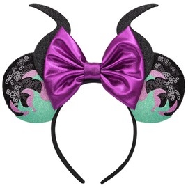 Seamoy Minnie Mouse Ears Headband, Maleficent Horn Design, Costume Headwear, Purple, One Size Fits All