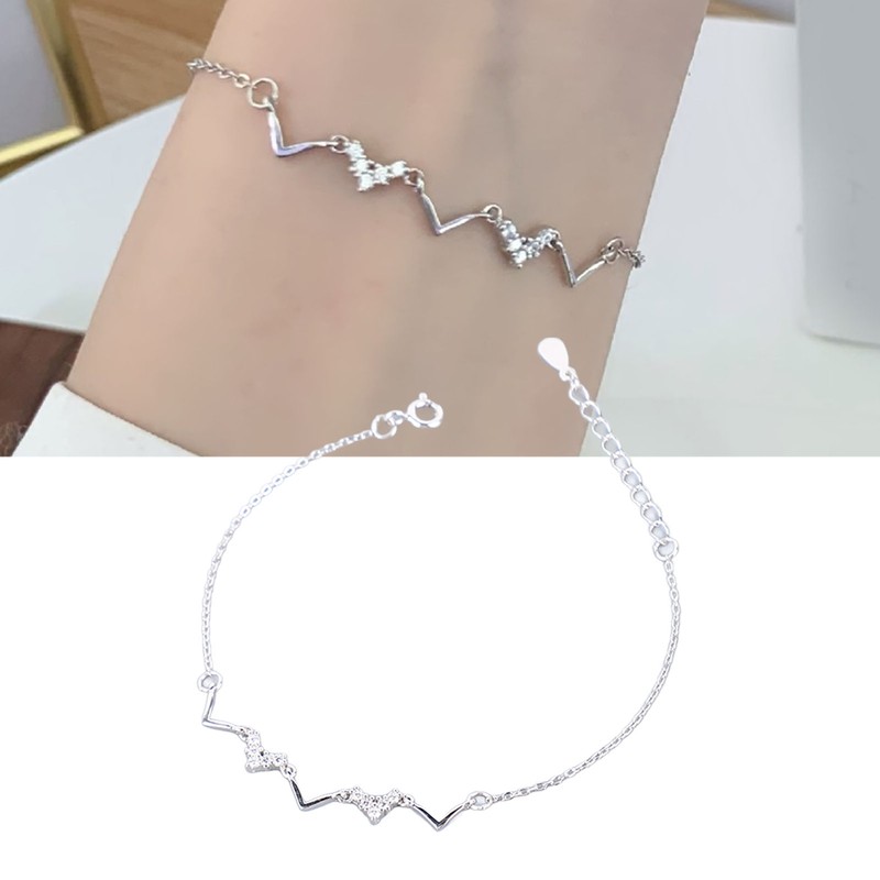 S925 Sterling Silver Heartbeat Wave Bracelet Geometric Wave Bling Fine