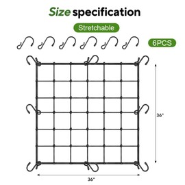 Trellis Netting, Scrog Net with 8 Hooks, 4 * 4In Heavy-Duty Elastic Plant Net, Flexible Hydroponics Grow Tent Net, Hooks for Climbing Plants, Vegetables, Fruits, and Flowers