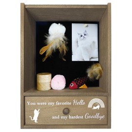Favonuovy Pet Memorial Shadow Box Keepsake 9.25x13 Cat Memorial Gifts for Loss of Cat Death Sympathy and Remembrance Gift Large Pet Picture Frame Display Case with Deep Rainbow Bridge Drawer