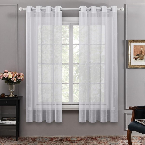 Deconovo Voile Durchsichtig Vorhang mit Ösen Transparent Dekoschal Transparent Leinenoptik
