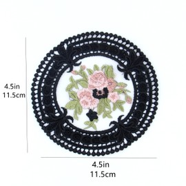 FITNXT 4.5'' 8pk Embroidered Floral lace Coasters, Cloth Crocheted Vintage doilies for Crafts, Small Round Black Lace Embroidery Coasters for Tea Cups, Home Decoration, Wedding (Black), AMLS01