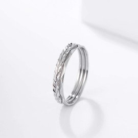 KAZITSAN 3pc 1mm Rings for Women Stainless Steel Simple Knuckle Stacking Thumb Silver Rings Faceted Edge Wedding Band Comfort Fit Size