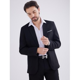 MAGE MALE Men's One Button Blazer Lightweight Casual Sport Coats Solid Color Suit Jacket Black
