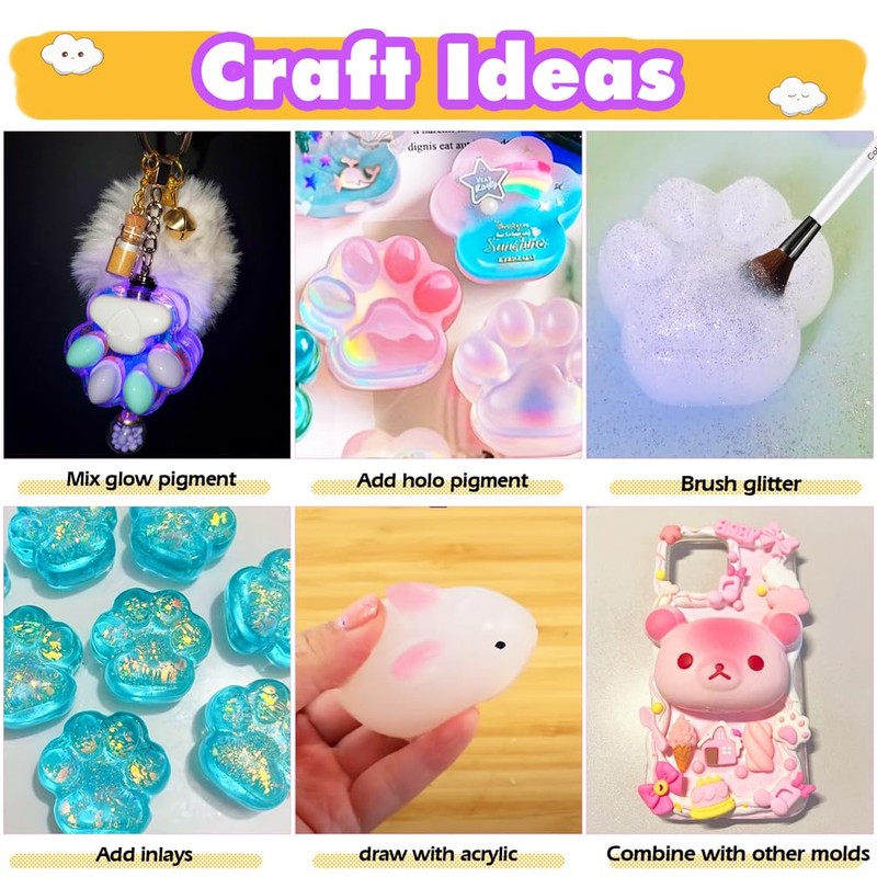 Taba Squishy Kit Set Liquid Gel+3"Paw Silicone Mold+Flocking