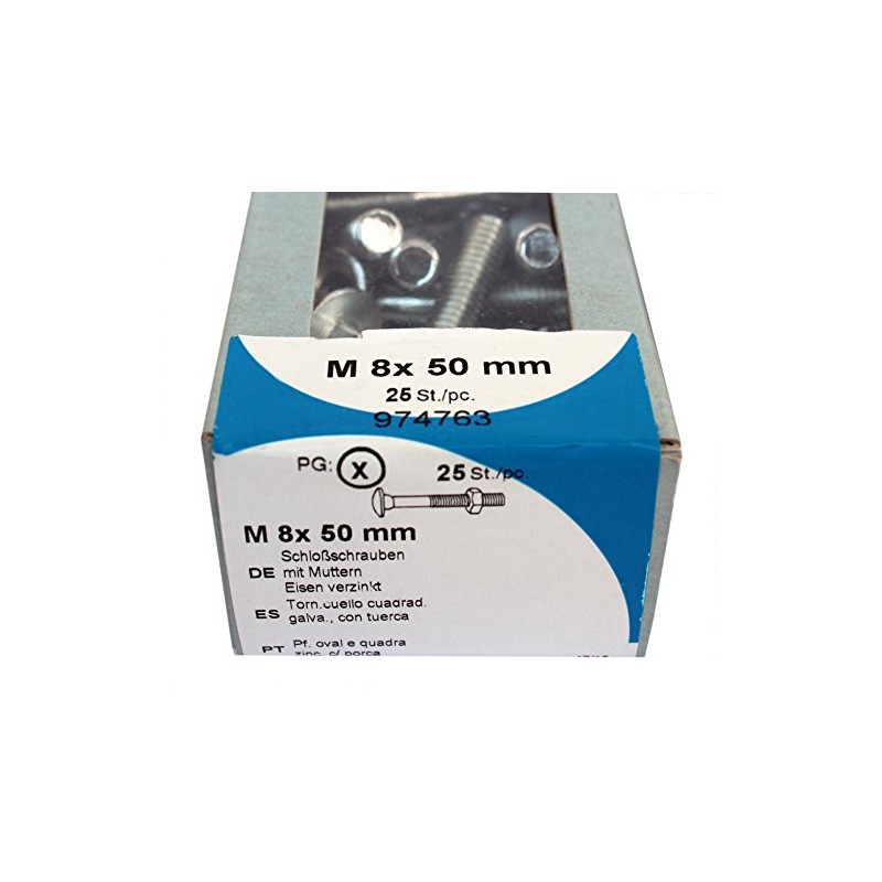HSI Carriage Screws with Nuts Galvanised Iron M8 x 50