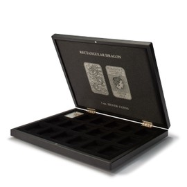 Leuchtturm Volterra Uno 368466 Coin Case for 18 Silver Coins Rectangular Dragon in Capsules Mahogany Wood Look