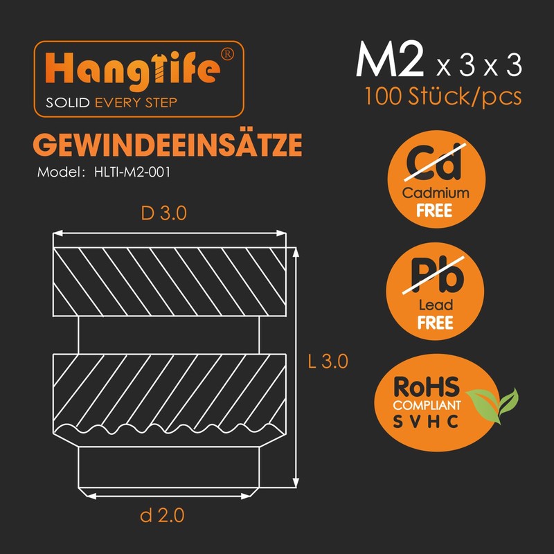 HANGLIFE Threaded Insert, M2 Insert Nuts for 3D Printing Accessories,