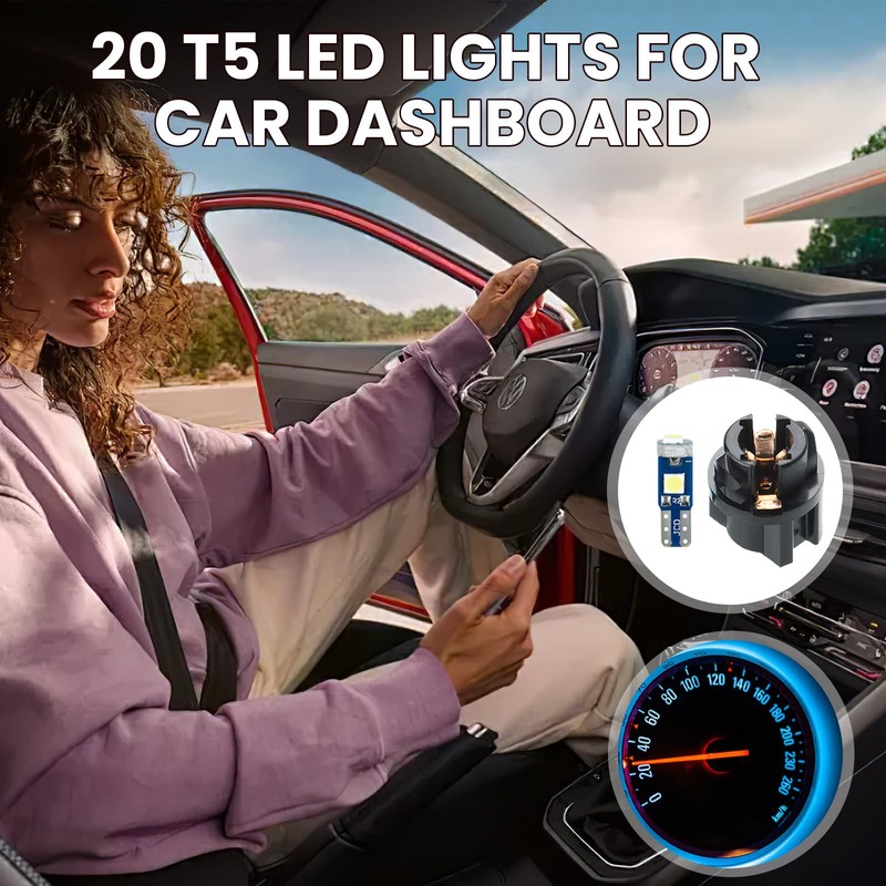 Hbxdeco 20PCS T5 LED Lights for Car Dashboard with Twist