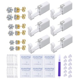 VitaCool Ear Piercing Kit Disposable Ear Cartilage Piercing Gun Kit with Sterile Multi-Sized CZ Studs Easy and Safe Earring Self for Yourself Use at Home (Style A-CZ-3/4/5mm-)
