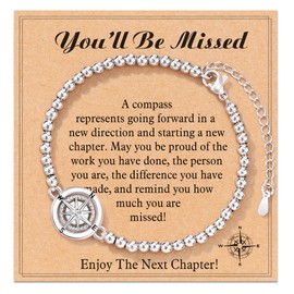 Shonyin Shonyin Coworker Retirement Gifts for Women 2025 Going Away Leaving Gifts, Compass Bracelet You Will Be Missed Farewell Goodbye Gifts for Coworker Woman Manager Boss Teacher Employee