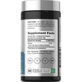 Horbäach Lithium Orotate 130mg | 180 Capsules | Non-GMO, Gluten Free | 5mg Bioavailable Elemental Lithium