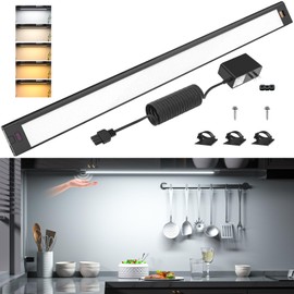 WOBANE LED Under Cabinet Lighting, 24 inch Black Cabinet Light, Hand Wave Activated, Warm White to White Color Tunable,Touchless Dimmable Panel for Kitchen,Counter,Shelf,Under Desk Lighting 1200LM