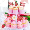 30 PCS Sweet One Strawberry Cupcake Toppers Glitter Sweet Berry