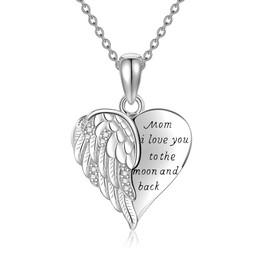 YFN Mothers Day Gifts Necklace for Mom Sterling Silver Guardian Angel Wings Mom Pendant Necklace Mothers Birthday Jewelry Gifts for Mom from Daughter Son (Mom wings)