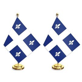 2PCS Quebec Desk Flag,12 inch Tall Small Quebecois Indoor Banner,Tiny Printing Decor For Office Home Table